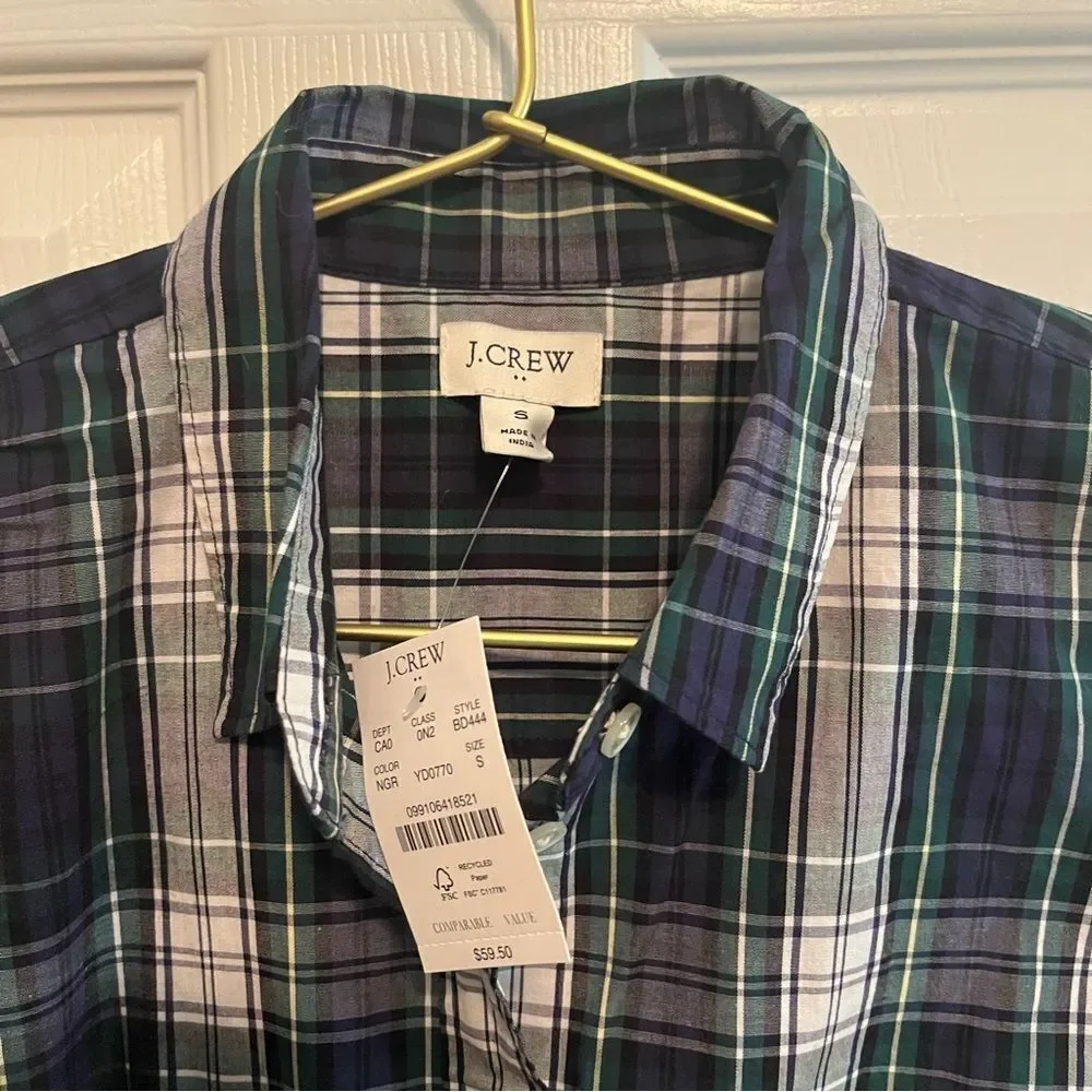 J. Crew Men's Blue and Green Plaid Button Down Shirt NWT